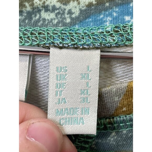 LOGO Lounge by Lori Goldstein Camo Print Split Neck Top Size Large Green Blue - Picture 6 of 10